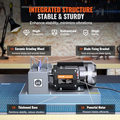VEVOR Lawn Mower Blade Sharpener - 2/3HP 500W Grinder with 7-inch Ceramic Wheel, Sharpens High/Low Lift, Gator & Flat Blades - Image 4