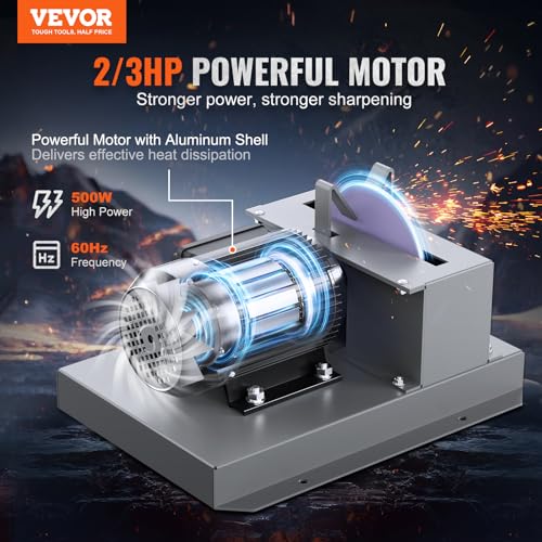 VEVOR Lawn Mower Blade Sharpener - 2/3HP 500W Grinder with 7-inch Ceramic Wheel, Sharpens High/Low Lift, Gator & Flat Blades - Image 2