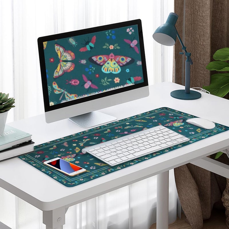 موسيسو مفرش مكتب، لوحة ماوس ألعاب كبيرة، وسادة ماوس ممتدة بقاعدة مانعة للانزلاق وحواف مخيطة، مفرش مكتب للوحة المفاتيح والماوس للعمل في المكتب المنزلي، 35.43 × 15.75 بوصة، فراشة وحشرات كلاسيكية - Image 2