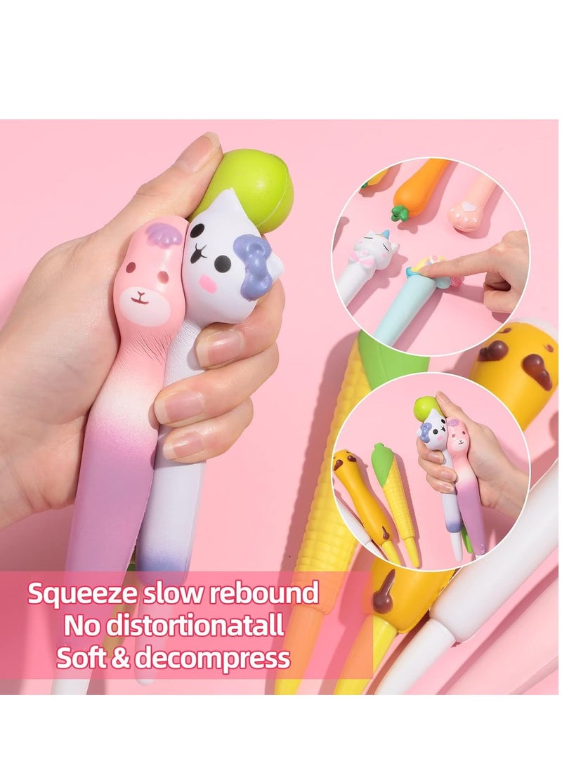 KASTWAVE Black Ink Gel Pen Bulk, 24 Pcs Squishy and   Kawaii Pen Accessories For Girl Animal Fruit Shaped Stress Relief Supplies Gel Ink Pens for Kids Students School Office, Toys for Girls and Boy  - Image 4