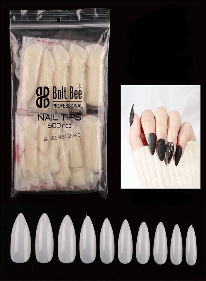 Bolt Bee 500 Pieces Acrylic Nail Tips, Professional Artificial False Nails (6n droplet shape natural) - Image 2