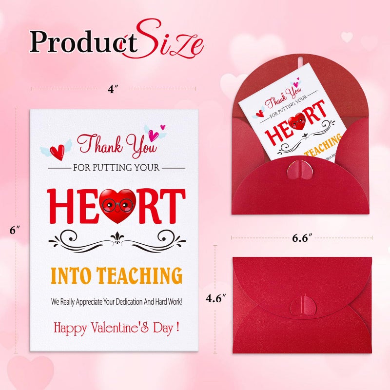 PETCEE Teacher Valentine's Day Card from Student - Thank You & Appreciation Card for Teachers Cute Heart Happy Valentine's Greeting Card with Envelope 4x6 Inch Teacher Gift - Image 5
