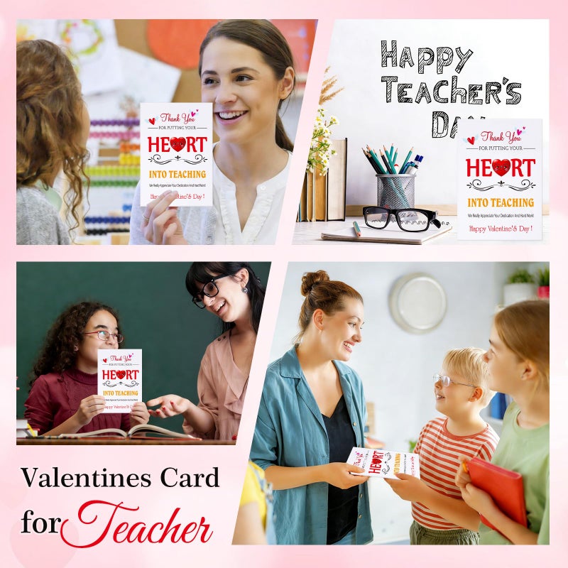 PETCEE Teacher Valentine's Day Card from Student - Thank You & Appreciation Card for Teachers Cute Heart Happy Valentine's Greeting Card with Envelope 4x6 Inch Teacher Gift - Image 4