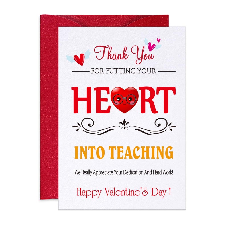 PETCEE Teacher Valentine's Day Card from Student - Thank You & Appreciation Card for Teachers Cute Heart Happy Valentine's Greeting Card with Envelope 4x6 Inch Teacher Gift - Image 1