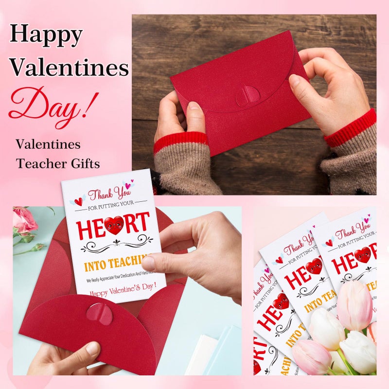 PETCEE Teacher Valentine's Day Card from Student - Thank You & Appreciation Card for Teachers Cute Heart Happy Valentine's Greeting Card with Envelope 4x6 Inch Teacher Gift - Image 3