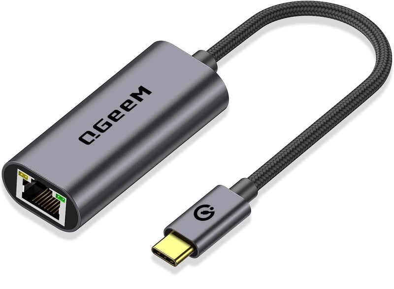 QGeeM USB C to Ethernet Adapter, QGeeM Gigabit Ethernet to USB Type C, Thunderbolt 3/4 to RJ45 LAN Network Adapter Compatible for iPhone 15 Pro/max, MacBook Pro/Air, iPad Pro, Dell XPS etc-Classic Gray - Image 1