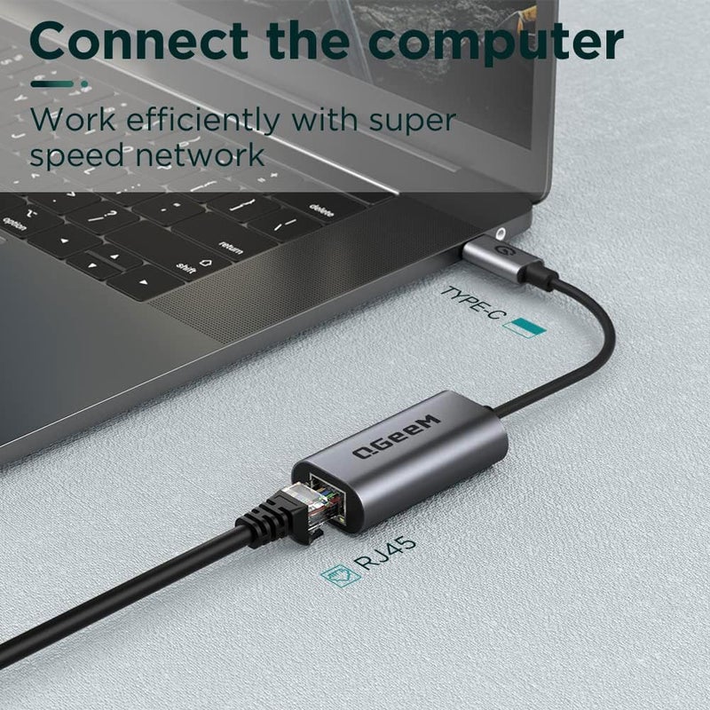 QGeeM USB C to Ethernet Adapter, QGeeM Gigabit Ethernet to USB Type C, Thunderbolt 3/4 to RJ45 LAN Network Adapter Compatible for iPhone 15 Pro/max, MacBook Pro/Air, iPad Pro, Dell XPS etc-Classic Gray - Image 3