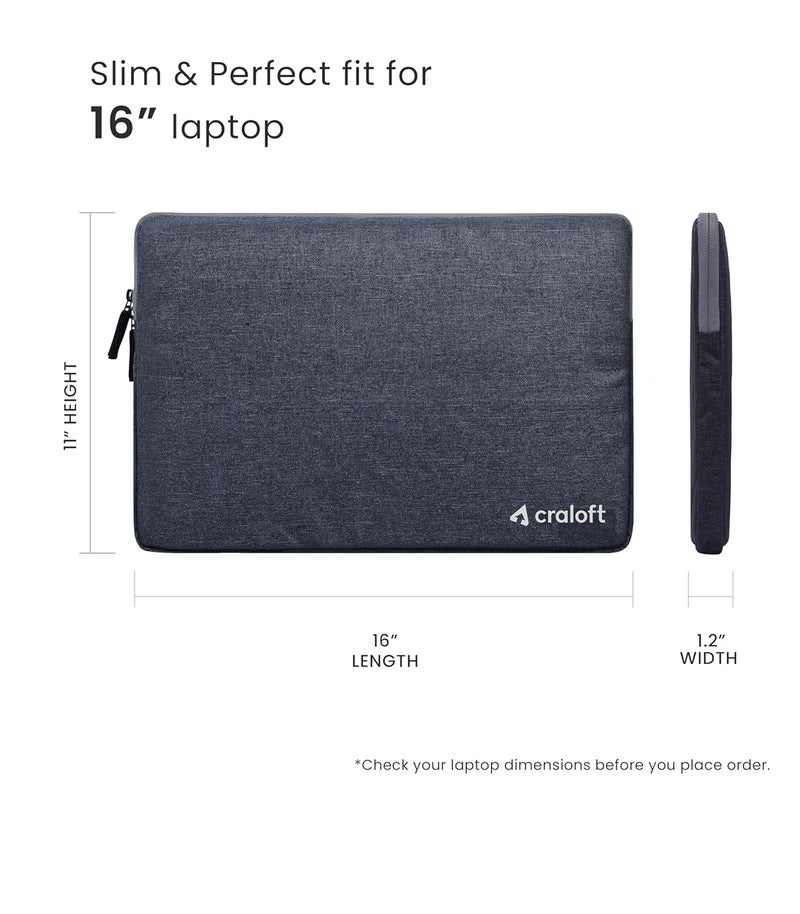 CRALOFT Laptop Sleeve Cover Bag for 16 Inch MacBook Pro – Slim, Water-Resistant & Protective Case – Perfect for Office & Travel Use (Grey) - Image 2