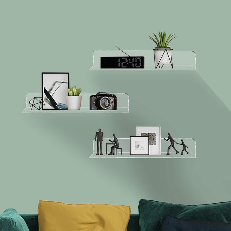Weiai Clear Acrylic Shelves 12 Inch, Floating Wall Mounted Shelf for Wall Storage, Set of 2 - Image 5