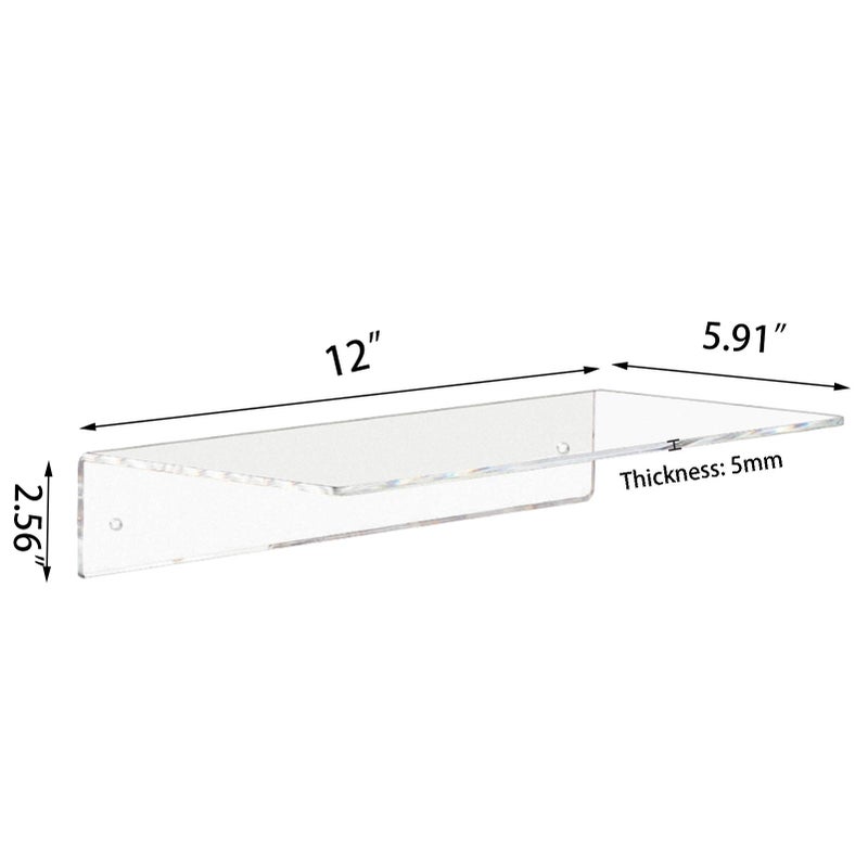 Weiai Clear Acrylic Shelves 12 Inch, Floating Wall Mounted Shelf for Wall Storage, Set of 2 - Image 2
