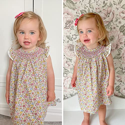 Simplee kids Baby Girls Smocked Dress Toddler Summer Casual Dresses Smockings Floral Sundress Princess Dress Purple 4T - Image 2