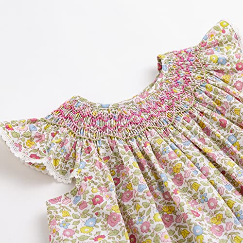 Simplee kids Baby Girls Smocked Dress Toddler Summer Casual Dresses Smockings Floral Sundress Princess Dress Purple 4T - Image 5