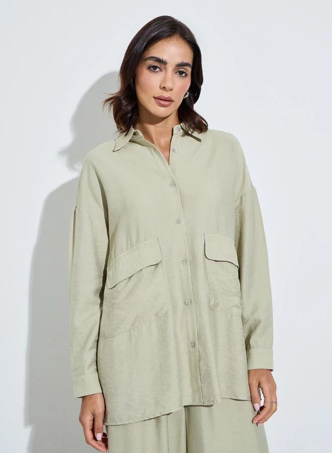 Amirah Green Oversized Shirt and Wide Leg Pants Modest Set