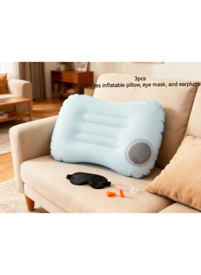Kawkab Inflatable travel pillow, comes with a pair of earplugs/an eye mask.Travel Pillow, Inflatable Camping Pillow, Lumbar Support Office Chair Cushion, Lightweight Inflatable Pillow, Comfortable Neck Pillow for Your Neck Pain, portable and foldable for easy storage, ultra-lightweight camping pillow, ergonomically designed neck and waist support pillow, comfortable neck and head support pillow for camping, hiking, and office naps. - Image 1