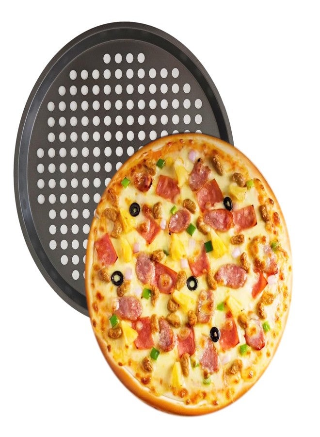 LoveDeal 11Inch Pizza Pans with Holes, Nonstick Round Pizza Trays for Toaster Oven, Carbon Steel Pizza Baking Pan Set for Fresh & Frozen Pizza, Vented Pizza Dish - 2PCS, Black - Image 3