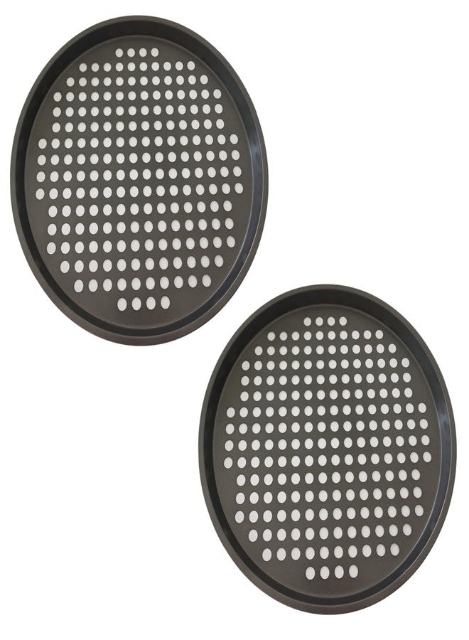 LoveDeal 11Inch Pizza Pans with Holes, Nonstick Round Pizza Trays for Toaster Oven, Carbon Steel Pizza Baking Pan Set for Fresh & Frozen Pizza, Vented Pizza Dish - 2PCS, Black - Image 1