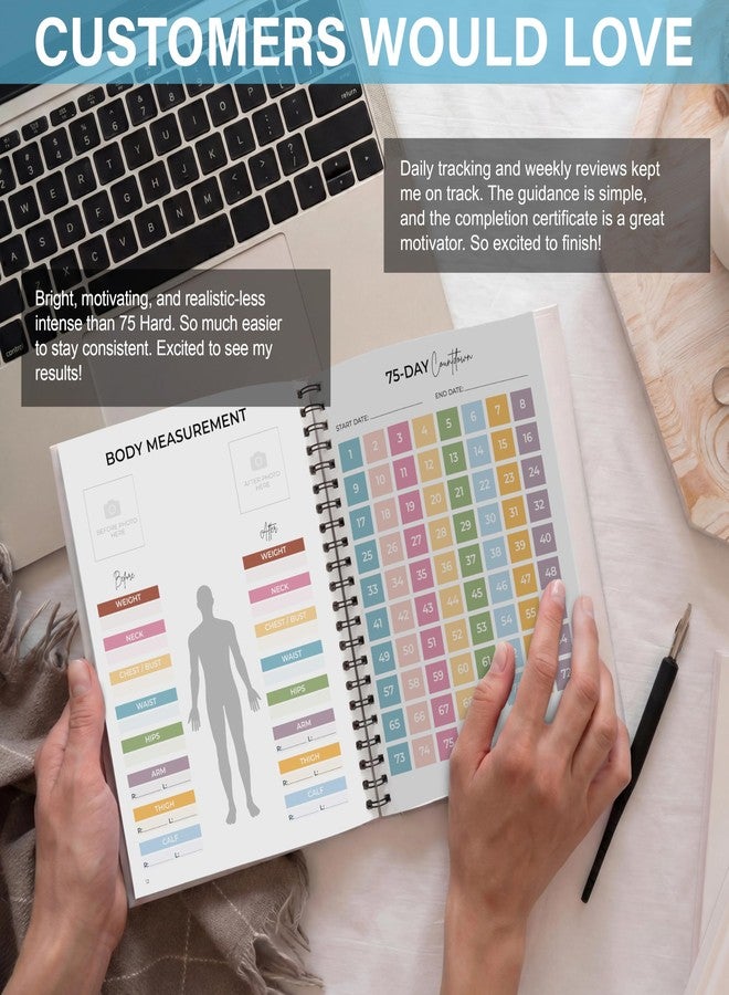 HAMIEW 75 Soft Challenge Journal - A5 Spiral 75-Day Habit Tracker Planner, 108-Page Full-Color Daily Logs, Weekly Reviews, Meal Water Workout Reading Tracker - Image 4