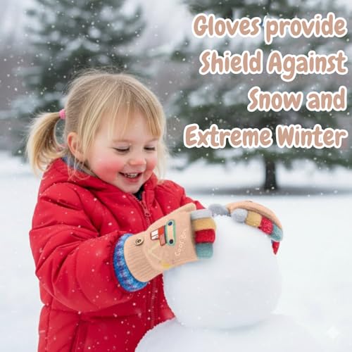 SOLDTRUE Baby Wool Soft Gloves | Mini Buldozor Design 2-in-1 Convertible Full & Half Finger Mittens | Warm, Windproof & Winter Gloves for Kids 4-9 Years, Ideal for Christmas & Birthday (Brown) - Image 5