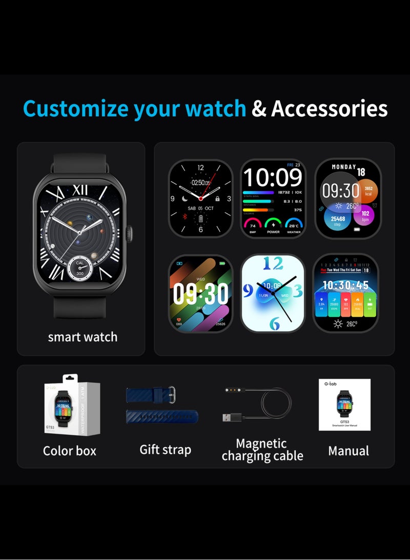 جي تاب ساعة G-Tab GTS 3 الذكية، مقاومة للماء حتى عمق 10 أمتار، مزودة بحزام مغناطيسي، ومعدل ضربات القلب/تشبع الأكسجين في الدم/ضغط الدم/النوم على مدار الساعة، و23 وضعًا رياضيًا، وتنبيهات المكالمات والرسائل النصية، وتطبيق DaFit، متوافقة مع أنظمة Android وiOS - Image 2