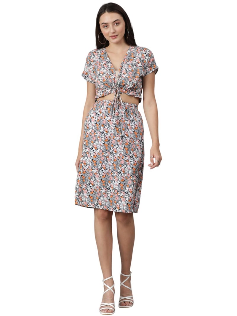 KOTTY Women's Solid Relaxed Fit Short Sleeve Co-ord Top and Skirts Set.(Multicolored,L) - Image 1