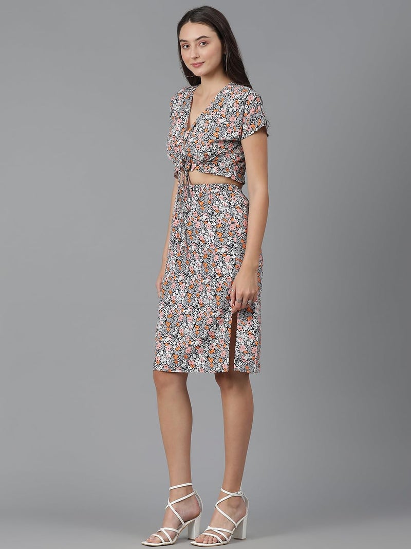 KOTTY Women's Solid Relaxed Fit Short Sleeve Co-ord Top and Skirts Set.(Multicolored,L) - Image 3