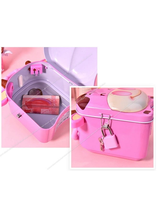 FunBlast Piggy Bank For Kids, Money Saving Tin Coin Bank With Lock And Key Cow Print Piggy Bank, Coin Box For Kids, Pink - Image 3