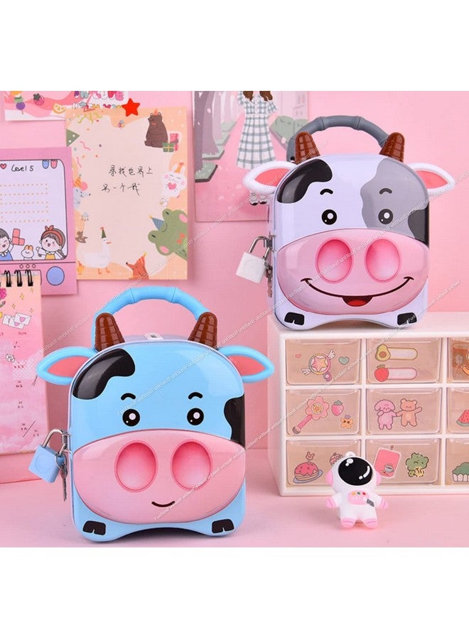 FunBlast Piggy Bank For Kids, Money Saving Tin Coin Bank With Lock And Key Cow Print Piggy Bank, Coin Box For Kids, Pink - Image 5