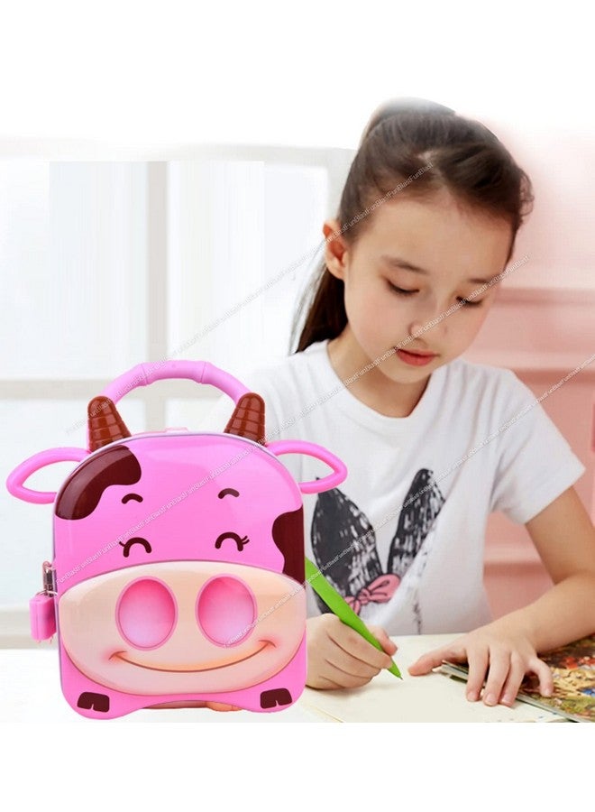 FunBlast Piggy Bank For Kids, Money Saving Tin Coin Bank With Lock And Key Cow Print Piggy Bank, Coin Box For Kids, Pink - Image 4