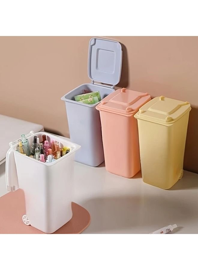Desk Organizer Set 2 Pcs With Lids Milky Yellow Pen Holder And Wastebasket Combo For Home Office Storage - Image 2