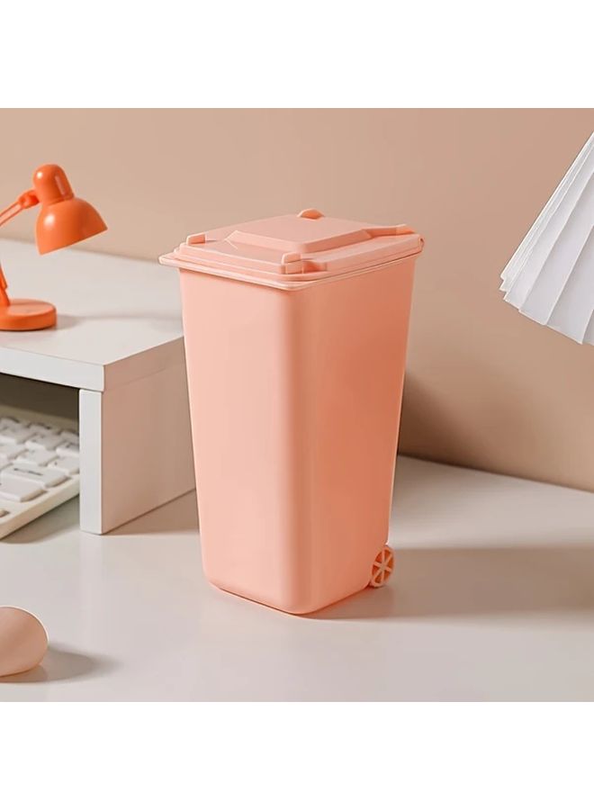 Desk Organizer Set 2 Pcs With Lids Milky Yellow Pen Holder And Wastebasket Combo For Home Office Storage - Image 4