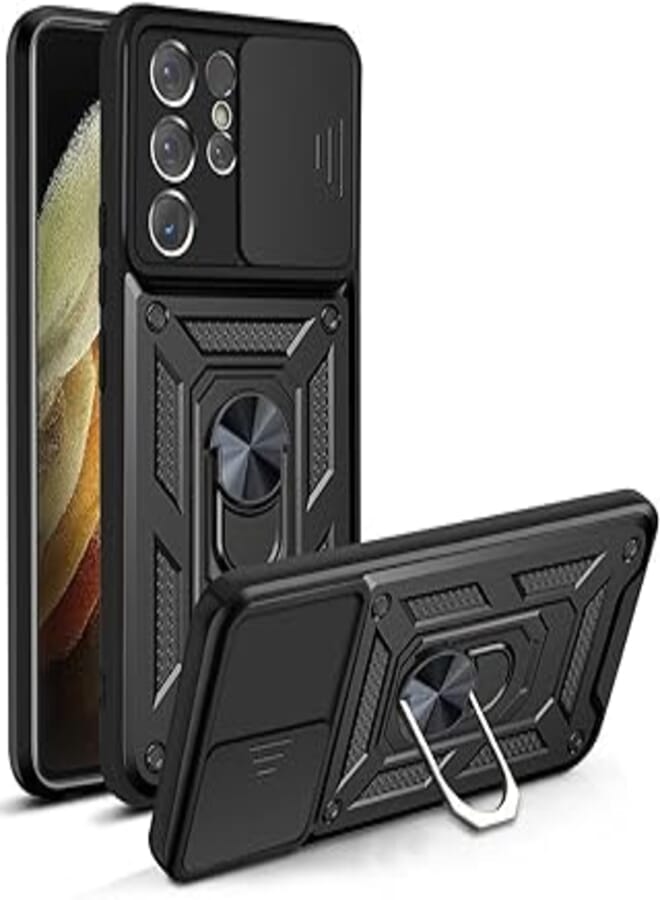 Case Cover Shock resistant Sliding CamShield TPU + PC Compatible with Samsung Galaxy S21 Ultra (black) 