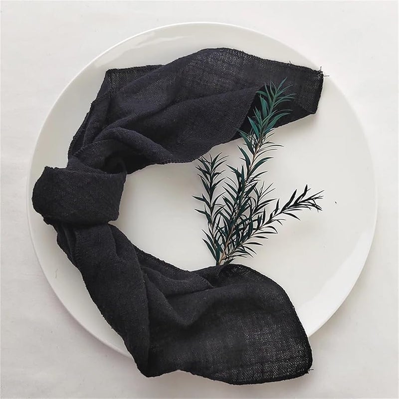 Black 10pc Cloth Napkins 40x40cm Pure Cotton Gauze Crepe Fabric Wedding Dinner Decor - Image 2