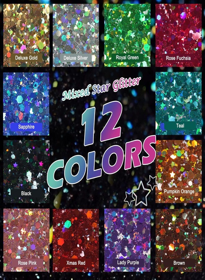 Matio Holographic Chunky Glitter,12 Colors Assorted Craft Glitter Mixed 3mm Stars Glitter Shape Fine Glitter Powder,Bulk Chunky Nail Glitter Flake Sequin for Resin,Body Nail Art,Slime Tumbler Festival - Image 3
