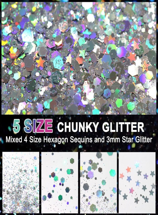 Matio Holographic Chunky Glitter,12 Colors Assorted Craft Glitter Mixed 3mm Stars Glitter Shape Fine Glitter Powder,Bulk Chunky Nail Glitter Flake Sequin for Resin,Body Nail Art,Slime Tumbler Festival - Image 2