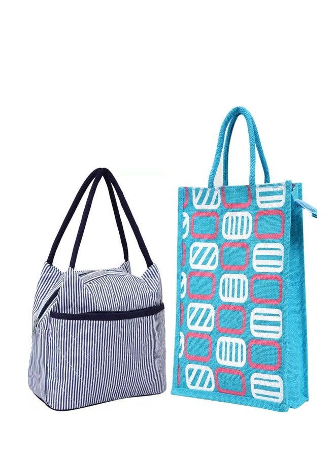 ENSAC Eco-Friendly Canvas Bag-Reusable Tiffin/Shopping/Grocery Multipurpose Hand Bag with Zip & Handle for Men and Women (Pack of 2)-20 - Image 1