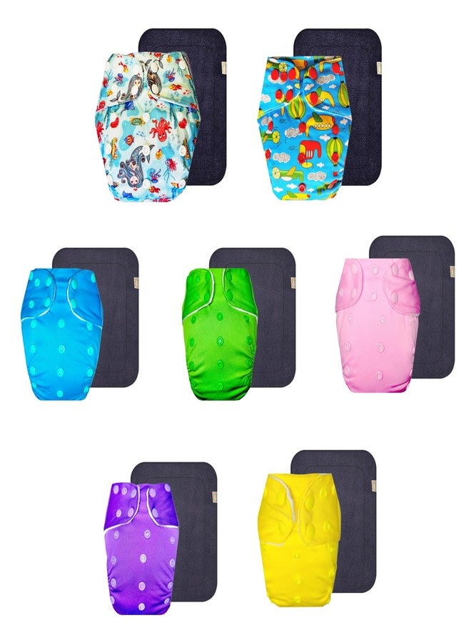 Dumbledo Premium Cloth Diaper with Gray Insert (Pack of 7) | Hypoallergenic | Breathable | Adjustable Snaps | All-Day Wear | 3 Months - 3 Years | Unisex Baby - Image 1