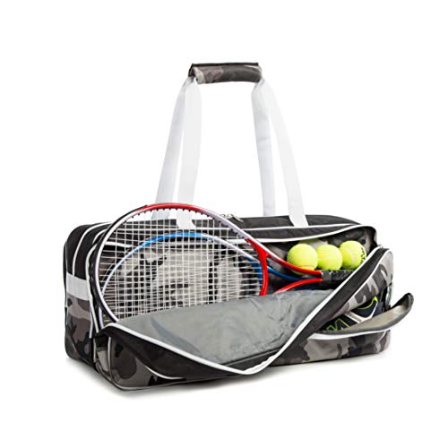 K-Cliffs Tennis Racket Bag | Deluxe Ballistic Nylon Travel Duffel | Shoe Compartment Snow Camo White Black - Image 3