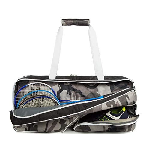 K-Cliffs Tennis Racket Bag | Deluxe Ballistic Nylon Travel Duffel | Shoe Compartment Snow Camo White Black - Image 4