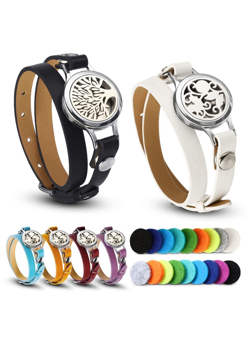 SYOSI 2 Pcs Essential Oil Diffuser Bracelet Aromatherapy Locket with 6 Replacement Leather Bands and 18 Pcs Random Color Washable Refill Pads Gift for Women Men Friends  - Image 1