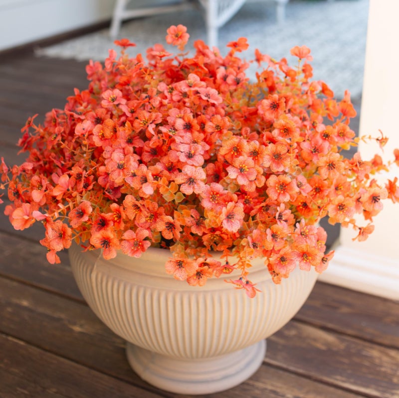 Artificial Fake Plants Flowers for Outdoor Fall Autumn Decoration 12 Bundles Faux Silk Orange Mums Daisy Look Real UV Resistant for Outside Home Porch Patio Planter