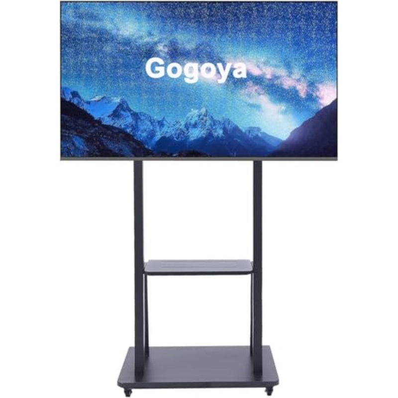 Heavy Duty Mobile TV Stand on Wheels, Height Adjustable Rolling TV Trolley for 32-75 Inch LCD LED OLED Flat Screens, Metal Shelf, Max 143LBS, VESA 600x400 Black - Image 1