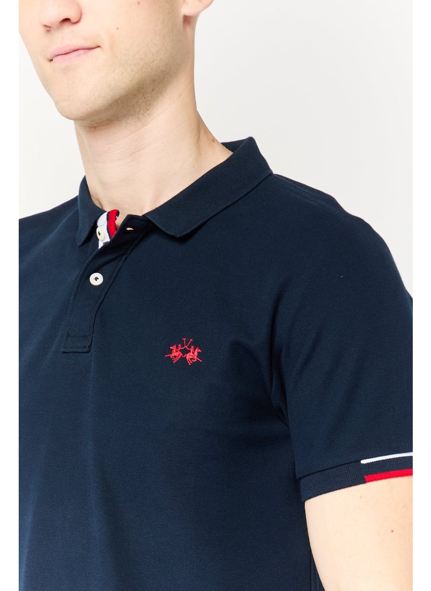 La Martina Men Regular Fit Embroidered Logo Short Sleeve Polo Shirt, Navy Blue  - Image 3