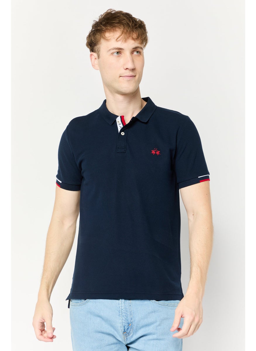 La Martina Men Regular Fit Embroidered Logo Short Sleeve Polo Shirt, Navy Blue  - Image 1