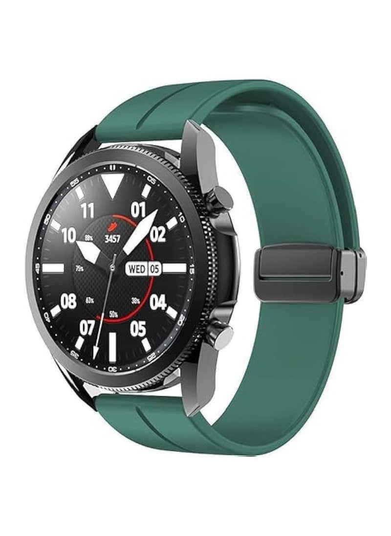 22mm Silicone Replacement Watch Strap | Compatible with Garmin Vivoactive 4, Galaxy Watch 3 (45mm), Gen 5, Huawei GT2 (46mm), GT2 Pro | Quick Release Magnetic Clasp - Pine Green - Image 1