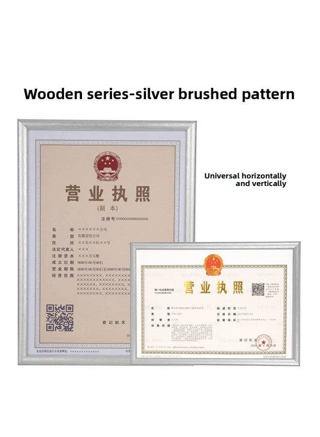 The Original Copy Of The Business License Framework For Yujia Is A Protective Cover With Wall A3 Certificate Cabinet Bulletin Board A4 Food Hygiene License-Color:A3 Frame Food Circulation License (42*29.7) Universal Horizontal And Vertical - Silver [wooden Series]  - Image 1