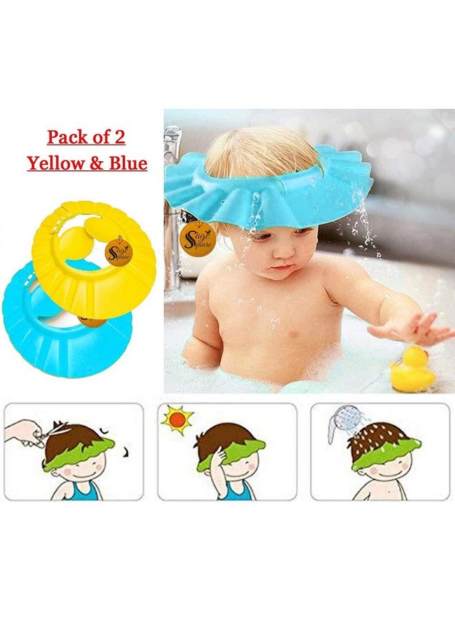 Sage Square New Baby Shower Cap, Adjustable Design, Safe, Soft Bathing with Eye & Ear Protection, Silicone, Makes the Bath More Fun for kids (Blue & Yellow) (Pack of 2) - Image 2