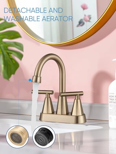 Cobbe Brushed Gold Bathroom Faucets, 4-Inch Bathroom Sink Faucet, 2 Handle Sink Faucet with Pop Up Drain and Water Supply Lines, Gold - Image 5