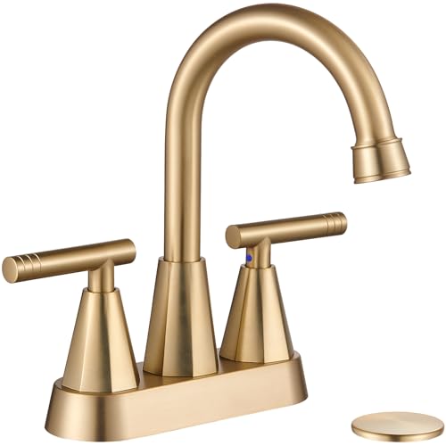 Cobbe Brushed Gold Bathroom Faucets, 4-Inch Bathroom Sink Faucet, 2 Handle Sink Faucet with Pop Up Drain and Water Supply Lines, Gold - Image 1