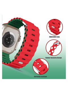 Color Fans Apple Watch Ultra Ocean Band 49mm 45mm 44mm 42mm for Men Women, Soft Silicone Sport Band Replacement Strap for Apple Watch Ultra iWatch Series 8 7 SE 6 5 4 3 2 1 Red-Emerald Green  - Image 4