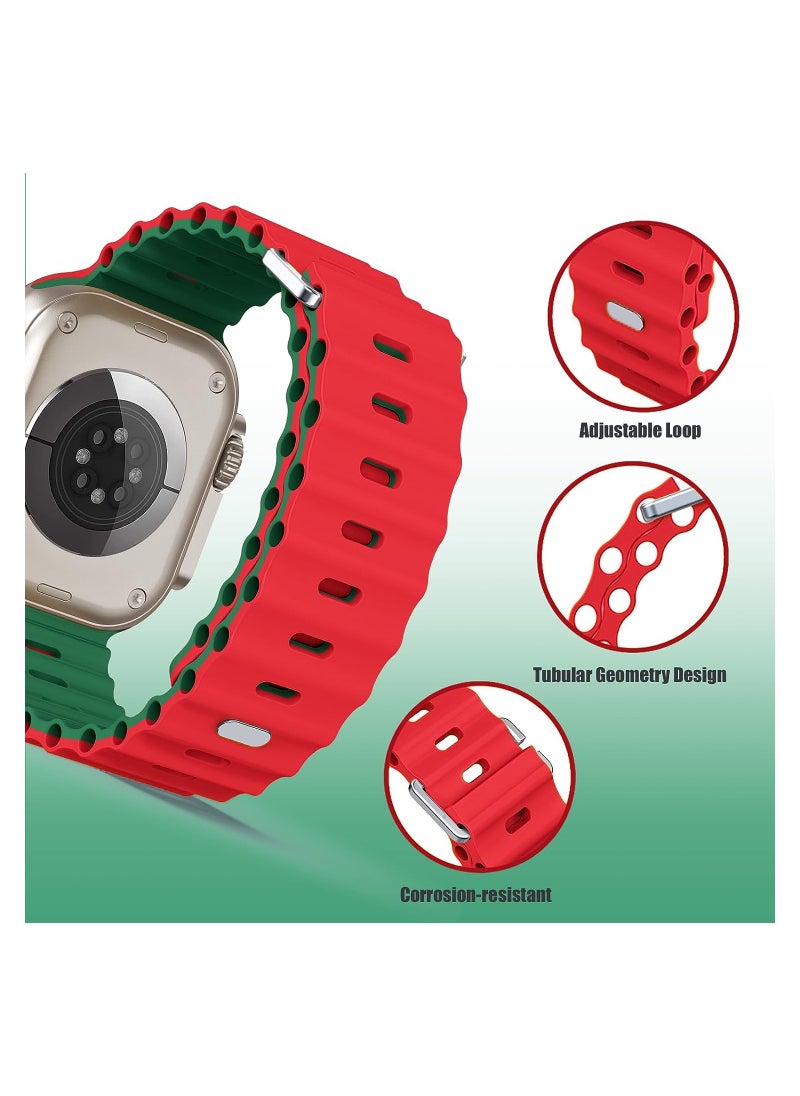 Color Fans - Apple Watch Ultra Ocean Band 49mm 45mm 44mm 42mm for Men Women, Soft Silicone Sport Band Replacement Strap for Apple Watch Ultra iWatch Series 8 7 SE 6 5 4 3 2 1 Red-Emerald Green - Image 1